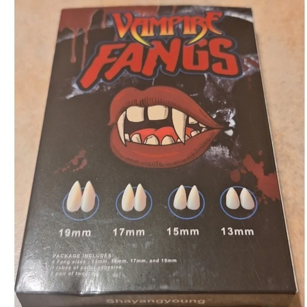 Vampire Fangs Teeth Costume Accessories 4 Pairs 13mm 15mm 17mm‎  19mm Kids Adult